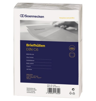 Briefumschlag 1321, C6, ohne Fenster, selbstklebend, 75g, weiß