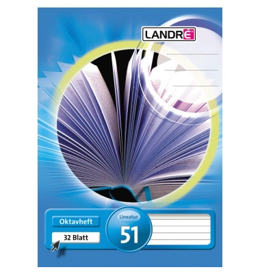 Oktavheft 100050477, Lineatur 51 / liniert / keine, A6, 70g, blau, 32 Blatt / 64 Seiten