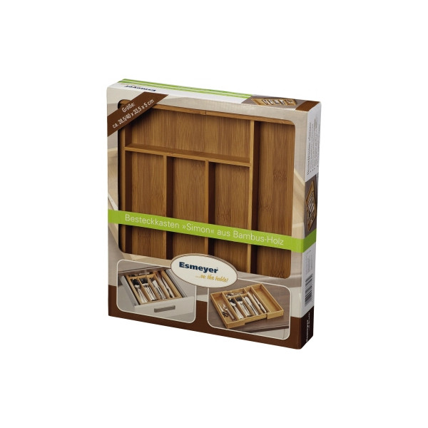 4007796033584 - ESMEYER Simon variabler Besteckkasten aus Bambusholz ausziehbar von 285 bis 400 mm 5 7 Fächer passt in fast alle Schubladen