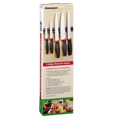 Messerset Aurea silber/schwarz/rot 5-teilig inkl. Magnetleiste