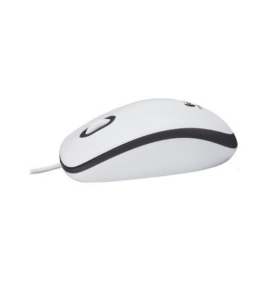 PC-Maus B100 910-003360, 3 Tasten, mit Kabel, USB-Kabel, optisch, weiß