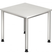Schreibtisch H-Serie, manuell h&ouml;henverstellbar, 68-76cm (H), 80x80cm (BxT), quadratisch, wei&szlig; / silber