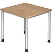 Schreibtisch H-Serie, manuell h&ouml;henverstellbar, 68-81cm (H), 80x80cm (BxT), quadratisch, nussbaum / silber