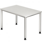 Schreibtisch H-Serie, manuell h&ouml;henverstellbar, 68-76cm (H), 120x80cm (BxT), rechteckig, wei&szlig; / silber