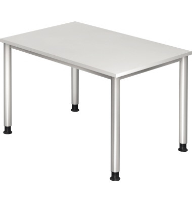 Schreibtisch, manuell höhenverstellbar, 68,5-81cm (H), 120x80cm (BxT), rechteckig, weiß / silber Schreibtisch, manuell höhenverstellbar, 68,5-81cm (H), 120x80cm (BxT), rechteckig, weiß / silber