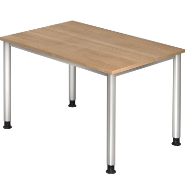 Schreibtisch, manuell höhenverstellbar, 68,5-81cm (H), 120x80cm (BxT), rechteckig, nussbaum / silber