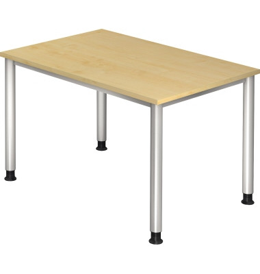 Schreibtisch, manuell höhenverstellbar, 68,5-81cm (H), 120x80cm (BxT), rechteckig, ahorn / silber