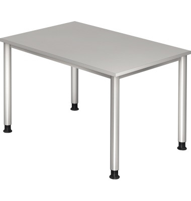 Schreibtisch, manuell höhenverstellbar, 68,5-81cm (H), 120x80cm (BxT), rechteckig, grau / silber