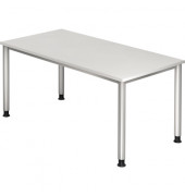 Schreibtisch H-Serie, manuell h&ouml;henverstellbar, 68-76cm (H), 160x80cm (BxT), rechteckig, wei&szlig; / silber