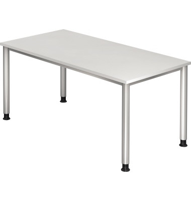Schreibtisch H-Serie, manuell h&ouml;henverstellbar, 68-76cm (H), 160x80cm (BxT), rechteckig, wei&szlig; / silber