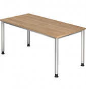 Schreibtisch H-Serie, manuell h&ouml;henverstellbar, 68-81cm (H), 160x80cm (BxT), rechteckig, nussbaum / silber