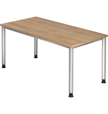 Schreibtisch, manuell höhenverstellbar, 68,5-81cm (H), 160x80cm (BxT), rechteckig, nussbaum / silber