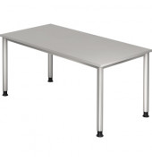 Schreibtisch, manuell höhenverstellbar, 68,5-81cm (H), 160x80cm (BxT), rechteckig, grau / silber