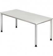 Schreibtisch H-Serie, manuell h&ouml;henverstellbar, 68,5-81cm (H), 180x80cm (BxT), rechteckig, wei&szlig; / silber