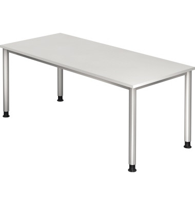 Schreibtisch, manuell höhenverstellbar, 68,5-81cm (H), 180x80cm (BxT), rechteckig, weiß / silber Schreibtisch, manuell höhenverstellbar, 68,5-81cm (H), 180x80cm (BxT), rechteckig, weiß / silber