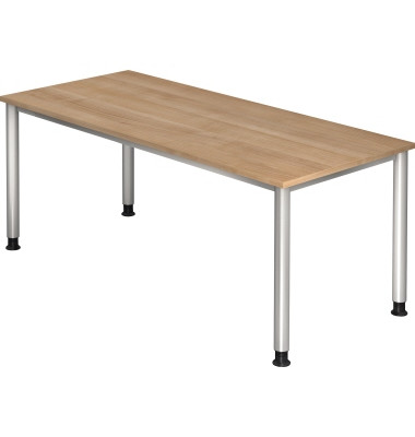 Schreibtisch, manuell höhenverstellbar, 68,5-81cm (H), 180x80cm (BxT), rechteckig, nussbaum / silber