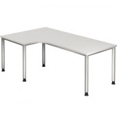 Schreibtisch H-Serie, manuell h&ouml;henverstellbar, 68-76cm (H), 200x120cm (BxT), L-Form, wei&szlig; / silber