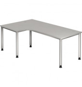 Schreibtisch, manuell höhenverstellbar, 68-76cm (H), 200x120cm (BxT), L-Form, grau / silber