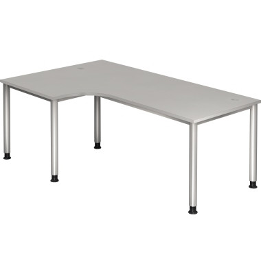 Schreibtisch, manuell höhenverstellbar, 68-76cm (H), 200x120cm (BxT), L-Form, grau / silber Schreibtisch, manuell höhenverstellbar, 68-76cm (H), 200x120cm (BxT), L-Form, grau / silber