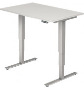 Sitz-Steh-Schreibtisch, elektrisch höhenverstellbar, 63,5-128,5cm (H), 120x80cm (BxT), rechteckig, weiß / silber