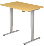 Sitz-Steh-Schreibtisch XDSM, elektrisch h&ouml;henverstellbar, 63-127cm (H), 120x80cm (BxT), rechteckig, buche / silber