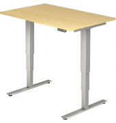 Sitz-Steh-Schreibtisch, elektrisch höhenverstellbar, 63,5-128,5cm (H), 120x80cm (BxT), rechteckig, ahorn / silber