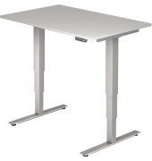 Sitz-Steh-Schreibtisch, elektrisch höhenverstellbar, 63,5-128,5cm (H), 120x80cm (BxT), rechteckig, grau / silber