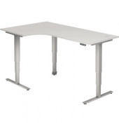Sitz-Steh-Schreibtisch XDSM, elektrisch h&ouml;henverstellbar, 63-127cm (H), 200x120cm (BxT), L-Form, wei&szlig; / silber