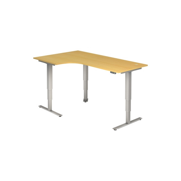 4032062147962 - Winkelschreibtisch ULM elektrisch höhenverstellbar 90° Winkel links T-Fuß B 2000 x T 1200 x H 625-1275 mm Buche alusilber + Memoryschalter