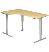 Sitz-Steh-Schreibtisch, elektrisch höhenverstellbar, 63,5-128,5cm (H), 200x120cm (BxT), L-Form, ahorn / silber