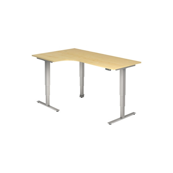 4032062147948 - Winkelschreibtisch ULM elektrisch höhenverstellbar 90° Winkel links T-Fuß B 2000 x T 1200 x H 625-1275 mm Ahorn weißalu + Memoryschalter
