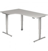 Sitz-Steh-Schreibtisch, elektrisch höhenverstellbar, 63,5-128,5cm (H), 200x120cm (BxT), L-Form, grau / silber