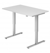 Sitz-Steh-Schreibtisch, elektrisch höhenverstellbar, 71-120cm (H), 120x80cm (BxT), rechteckig, weiß / silber