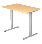 Sitz-Steh-Schreibtisch, elektrisch höhenverstellbar, 71-120cm (H), 120x80cm (BxT), rechteckig, ahorn / silber