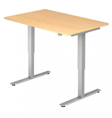 Sitz-Steh-Schreibtisch, elektrisch höhenverstellbar, 71-120cm (H), 120x80cm (BxT), rechteckig, ahorn / silber