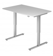 Sitz-Steh-Schreibtisch, elektrisch höhenverstellbar, 71-120cm (H), 120x80cm (BxT), rechteckig, grau / silber