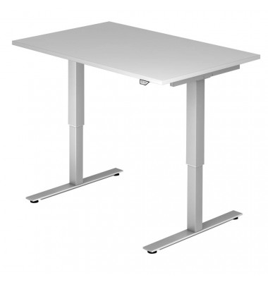 Sitz-Steh-Schreibtisch, elektrisch höhenverstellbar, 71-120cm (H), 120x80cm (BxT), rechteckig, grau / silber