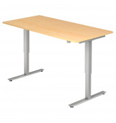 Sitz-Steh-Schreibtisch, elektrisch höhenverstellbar, 71-120cm (H), 160x80cm (BxT), rechteckig, ahorn / silber