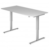 Sitz-Steh-Schreibtisch, elektrisch höhenverstellbar, 71-120cm (H), 160x80cm (BxT), rechteckig, grau / silber