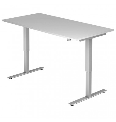 Sitz-Steh-Schreibtisch, elektrisch höhenverstellbar, 71-120cm (H), 160x80cm (BxT), rechteckig, grau / silber