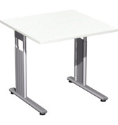 Schreibtisch Flex, manuell höhenverstellbar, 68-82cm (H), 80x80cm (BxT), quadratisch, weiß / silber
