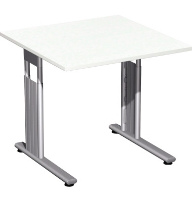 Schreibtisch Flex, manuell höhenverstellbar, 68-82cm (H), 80x80cm (BxT), quadratisch, weiß / silber