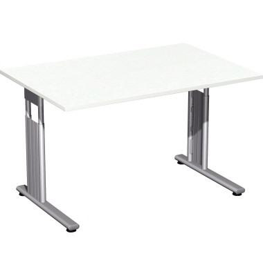 Schreibtisch Flex, manuell höhenverstellbar, 68-82cm (H), 120x80cm (BxT), rechteckig, weiß / silber