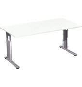 Schreibtisch Flex, manuell höhenverstellbar, 68-82cm (H), 160x80cm (BxT), rechteckig, weiß / silber