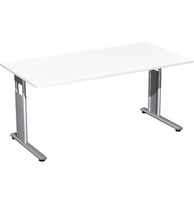 Schreibtisch Flex, manuell höhenverstellbar, 68-82cm (H), 160x80cm (BxT), rechteckig, weiß / silber