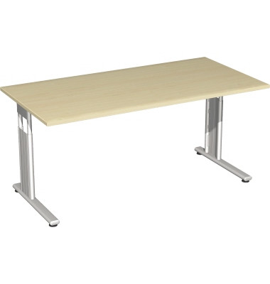 Schreibtisch Flex, manuell h&ouml;henverstellbar, 68-82cm (H), 160x80cm (BxT), rechteckig, ahorn / silber