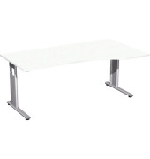 Schreibtisch Flex, manuell höhenverstellbar, 68-82cm (H), 180cmx80/100cm (BxT), Freiform, weiß / silber