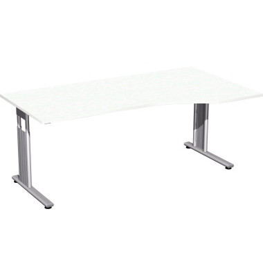 Schreibtisch Flex, manuell höhenverstellbar, 68-82cm (H), 180cmx80/100cm (BxT), Freiform, weiß / silber