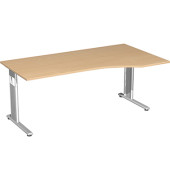 Schreibtisch Flex, manuell h&ouml;henverstellbar, 68-82cm (H), 180x80/100cm (BxT), Freiform, buche / silber
