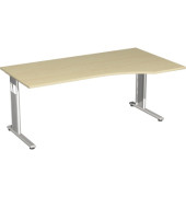 Schreibtisch Flex, manuell höhenverstellbar, 68-82cm (H), 180x100cm (BxT), Freiform, ahorn / silber